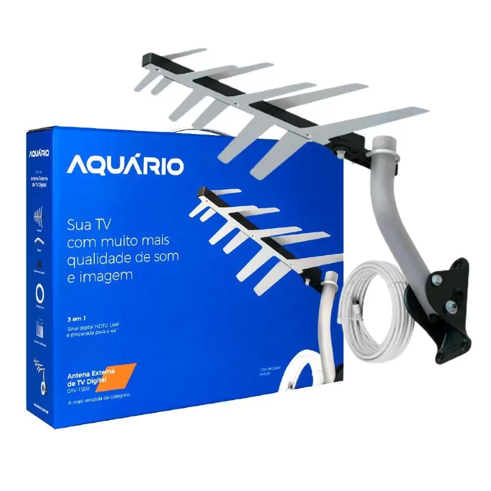 Antena Externa de Tv Digital HDTV 4K / 3 em 1 - AQUÁRIO - DTV-1500