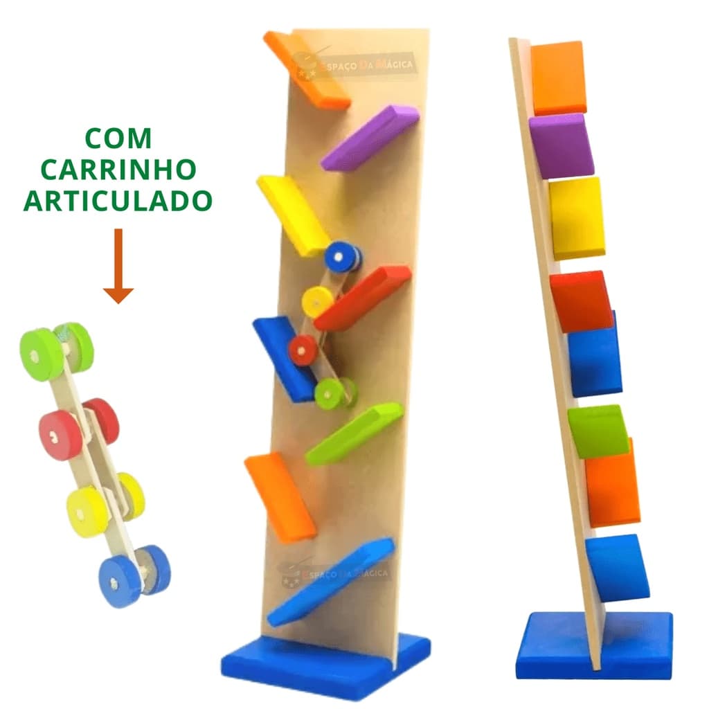 Brinquedo Educativo Pista Maluca Infantil Com Carrinho Montessori Grande Zig Zag Madeira Mdf Lúdico Didático