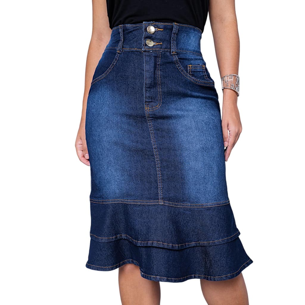 Saia Jeans Evangélicas Com Babado Na Barra - Linha Premium