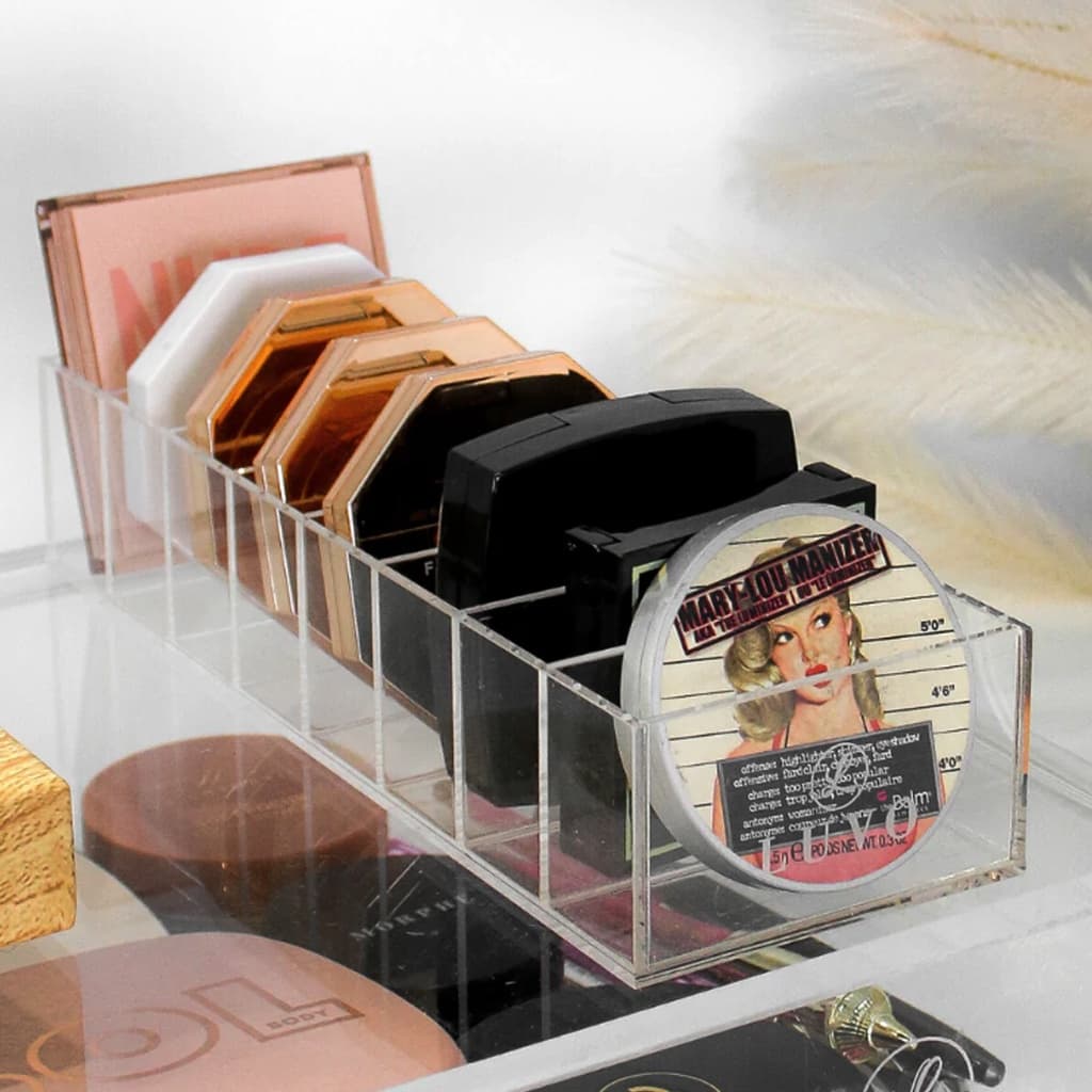 organizador de maquiagem porta paletas de sombra blush pó compacto com 8 divisorias acrilico transparente