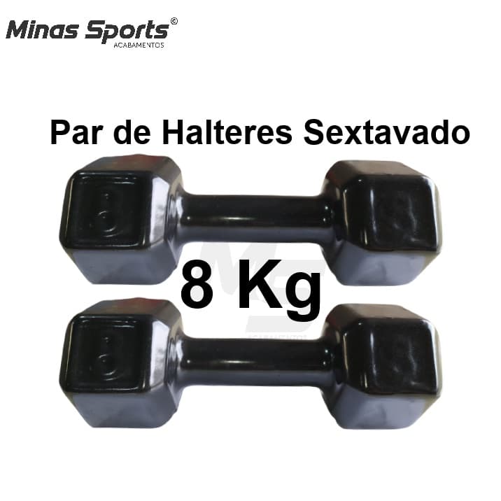 Par Halter Sextavado Emborrachados 8 Kg Treino Musculação C/ 2 Un