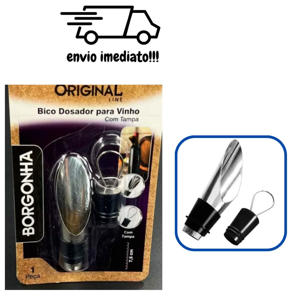 Bico Dosador Com Tampa Funil de Inox Para Garrafa De Vinho