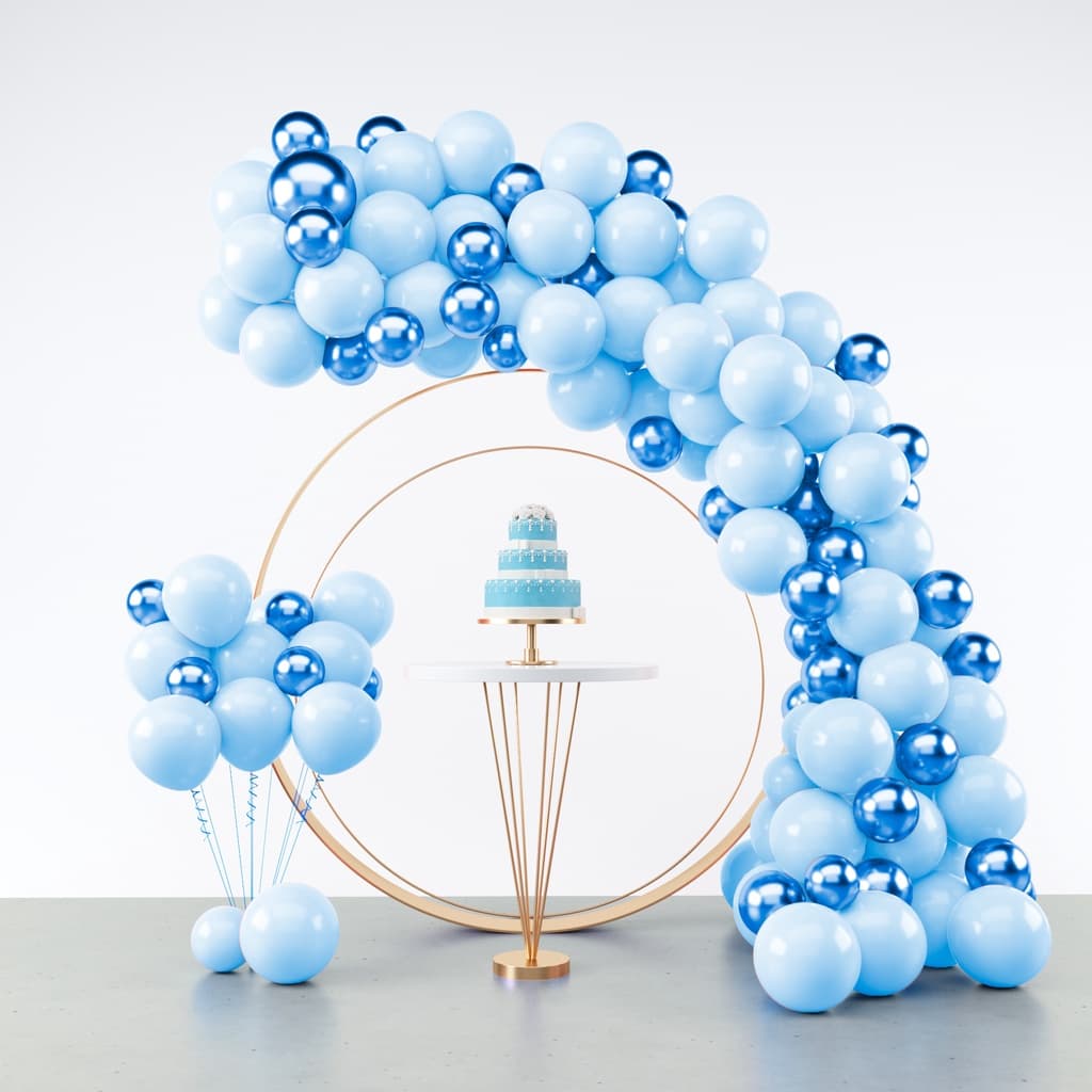 Kit 75 Balões Azul Claro Tamanho 7 + Azul Metalizado Número 5 Polegadas -Balão Bexiga Liso/Cromado Festas e Aniversários