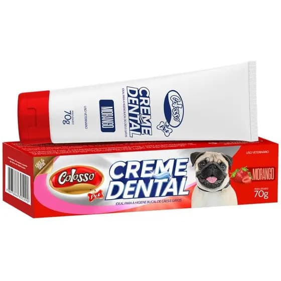 Creme Dental Pet Colosso Pasta de Dente  para Cães Sabor Morango 70 gr