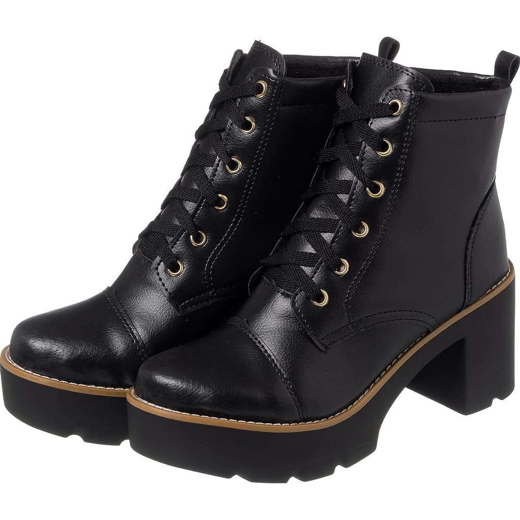 bota coturno com sola de vira cano alto preto sintético doce morena