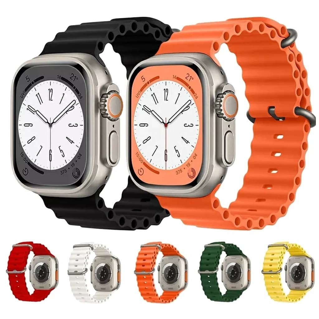 Pulseira Oceano Silicone Para Apple Watch e Iwo 38mm 40mm 41mm 42mm 44mm 45mm 49mm Ultra serie 8
