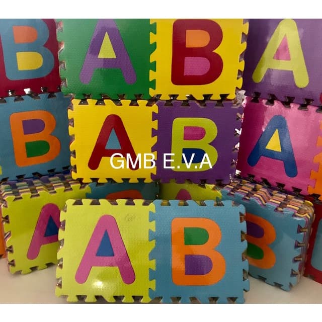 Alfabeto Eva - 26 Peças -28cm x 28cm x 8mm - Tapete - Tatame Bebê Infantil, Colchonete Step Bloco. Amarelinha 10 peças - Numeral 10 peças - Alfanumérico 36 peças.
