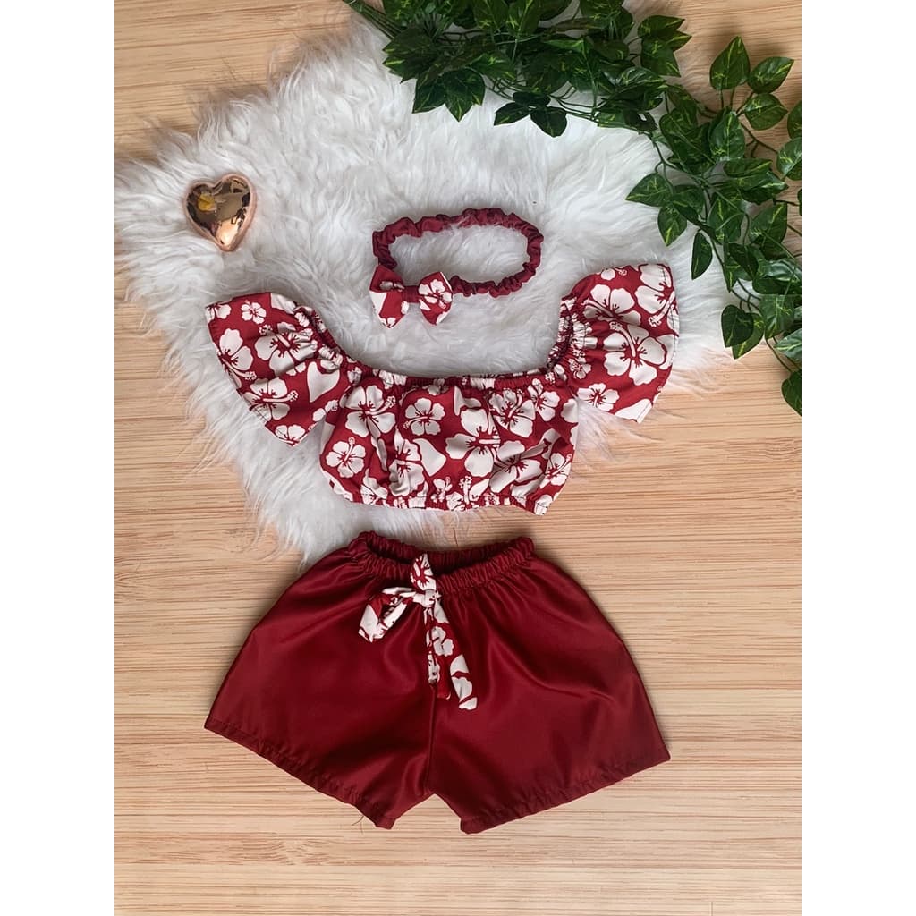 Conjunto Infantil Croped +short + tiara (PROMOÇÃO) SÓ HOJE
