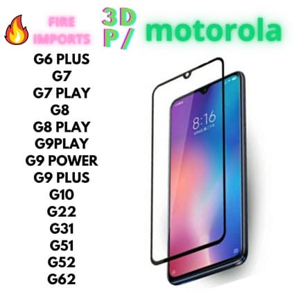 Pelicula de vidro 3d para motorola moto g6 plus g7 g7 play g8 g8 play g9 play g9 power g9 plus g10 g22 g31 g51 g52 g62