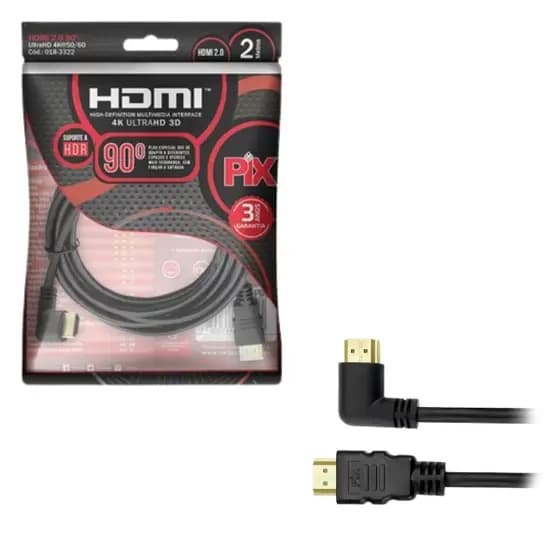 Cabo Hdmi 2.0 90º 2 Metros 2.0 4k Ultra Hd 3d - Pix