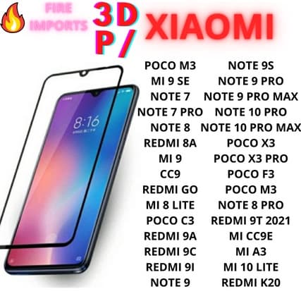 Película 3d Xiaomi Redmi Go Mi 8 Lite 9a 9c 9i Poco C3 Note 9 9s X3 pro F3 CC9 Note 7 pro 8 8A Mi 9 se Mi 10 Lite mi