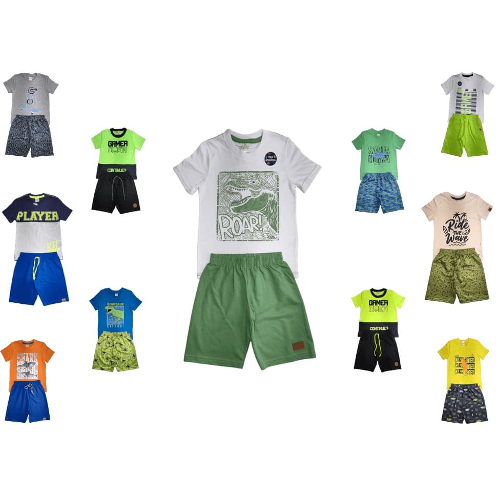 Combo 8 Peças - Conjunto Infantil Masculino Estampado = 4 Conjuntos do 4 ao 10 anos