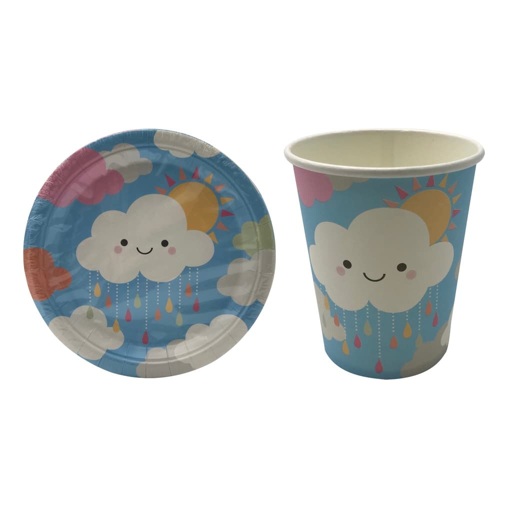 Kit 10 Copos+10 Pratos De Papel Ecológico Chuva Amor Benção