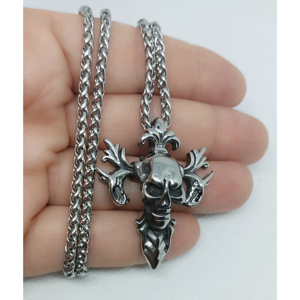 Cordão com Pingente em Aço Inox Skull Templário