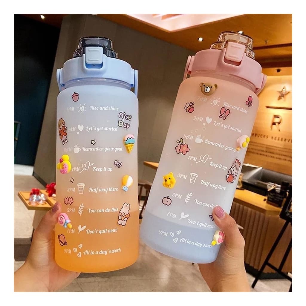 Kit 2 Garrafas Água 2l E 900ml Com Canudo Squeeze Academia