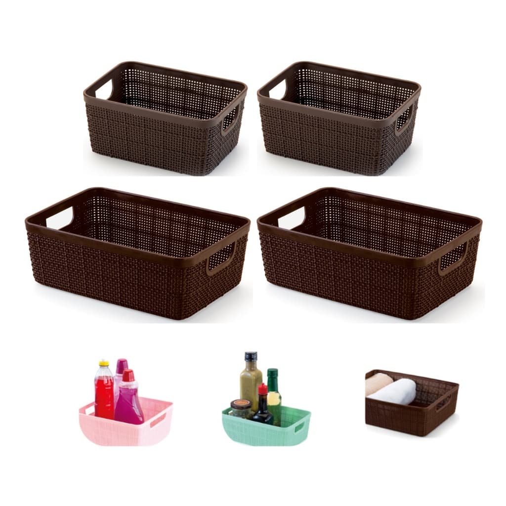 Kit 4 Cesto Decorativo Organizador Multiuso Rattan Armário Gaveta P-M