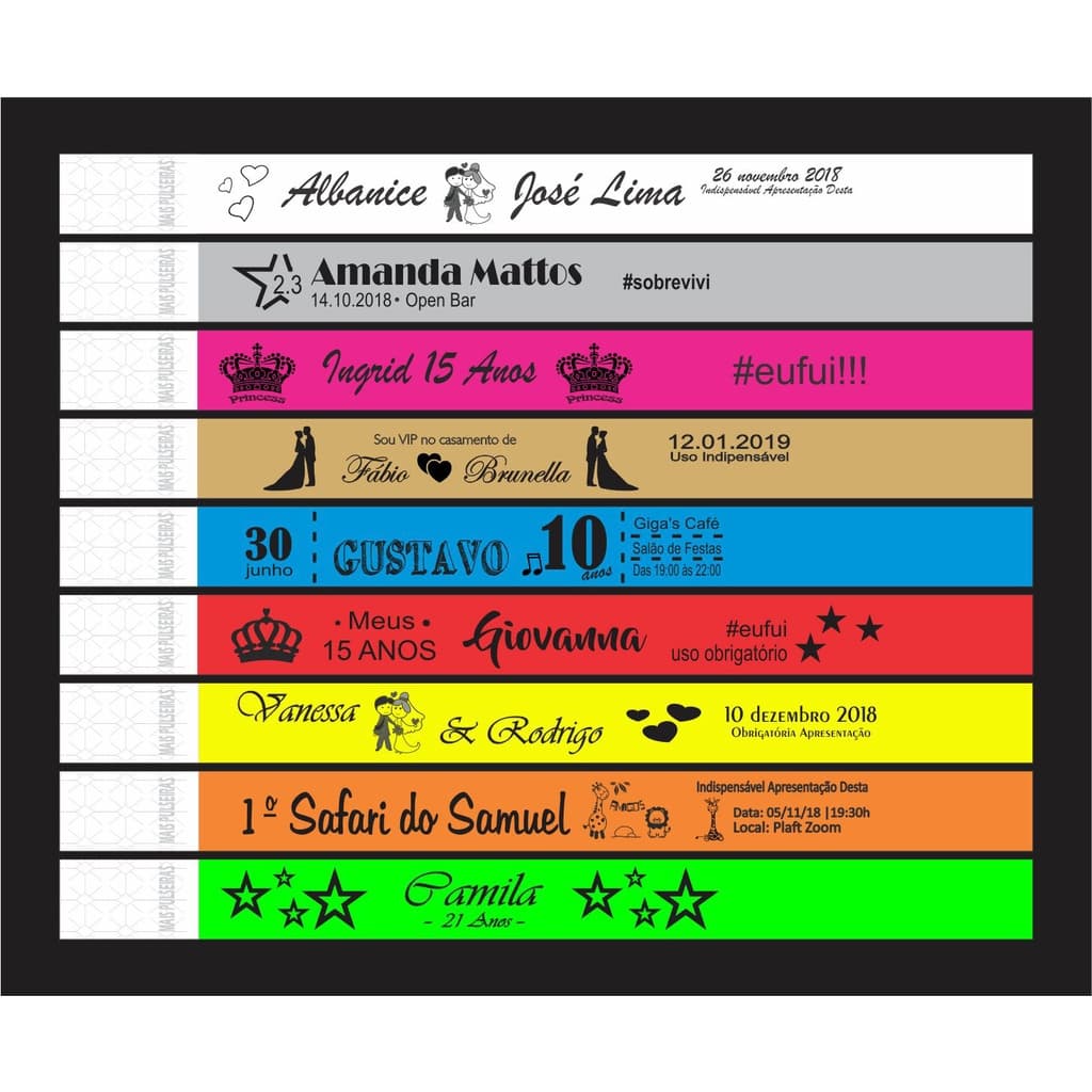 20 Unidades Pulseiras de Identificação em Tyvek Personalizada para Casamentos AniversáriosFestas