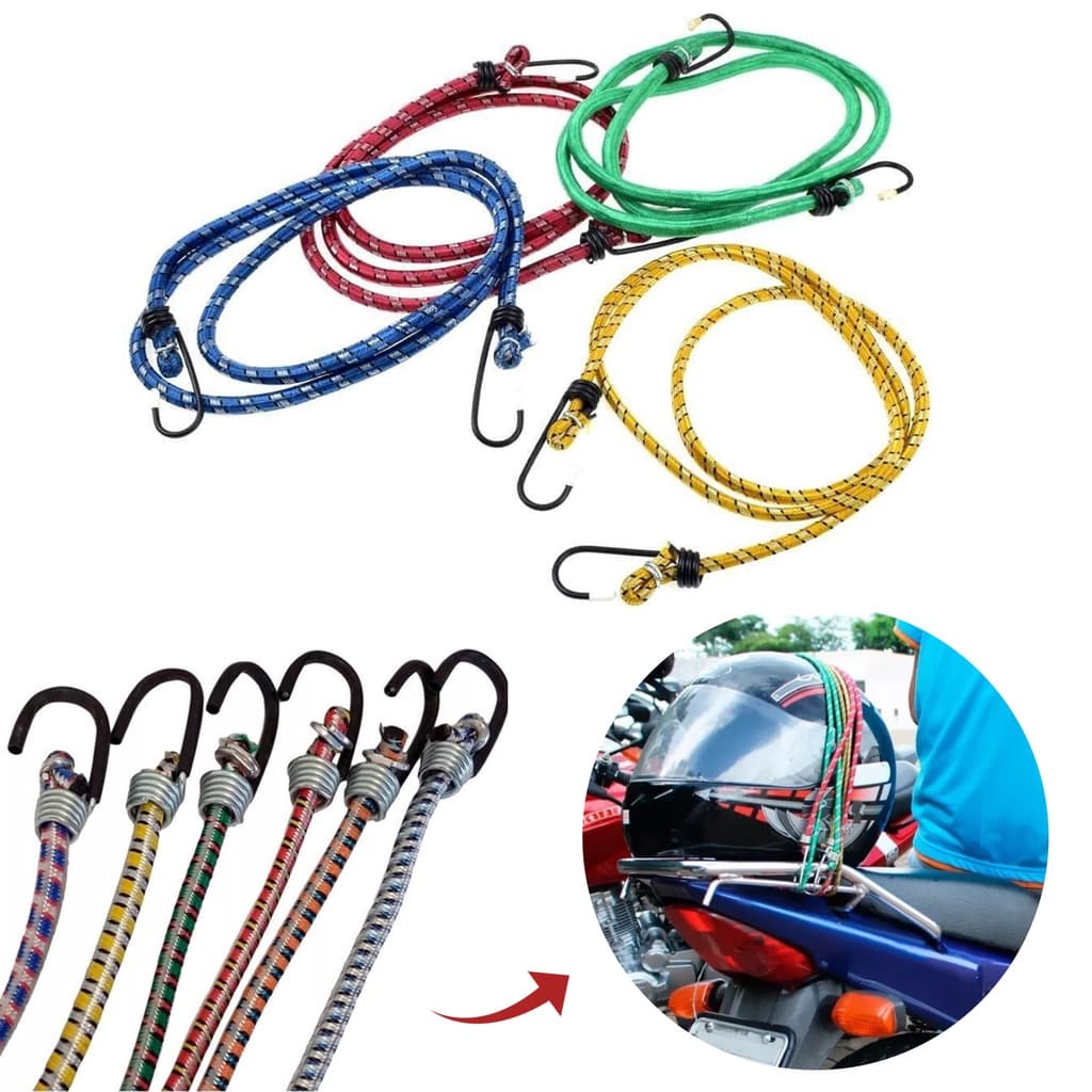 Corda Elástico 1,5 Metros Bagageiro Moto Bike Kit 4 Peças