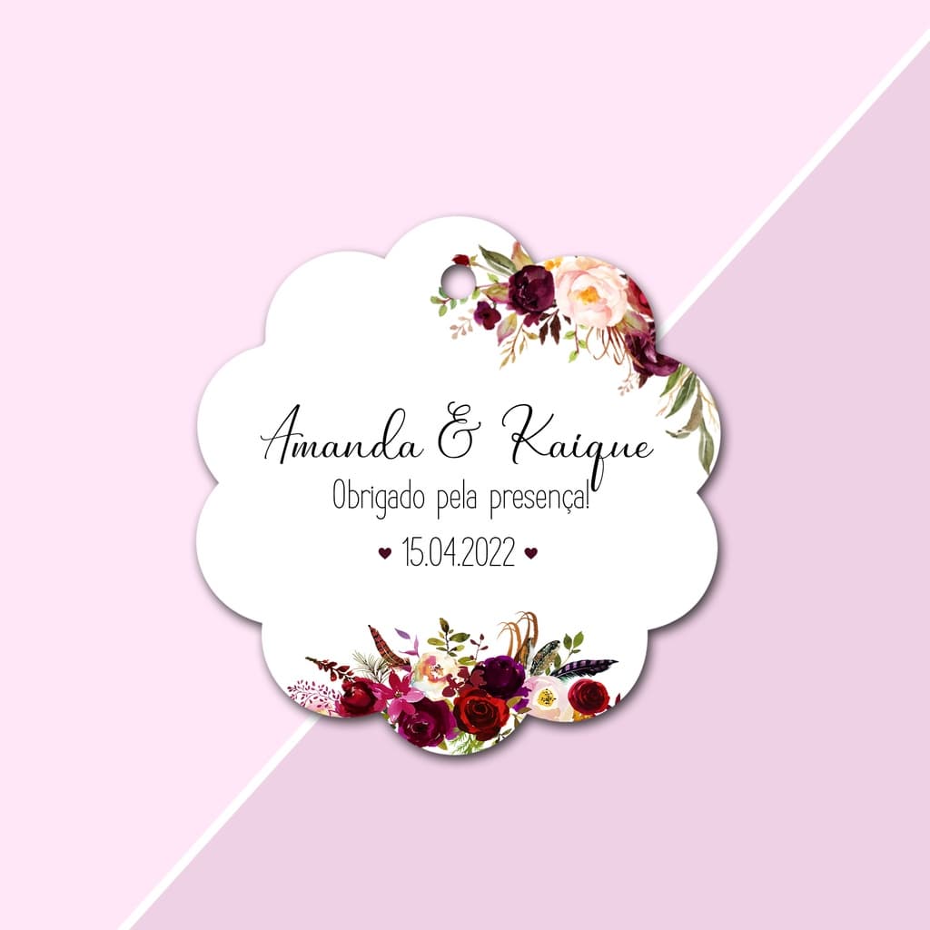 160 Tags Personalizadas Formato Flor Etiqueta Lembrancinha para Casamento, Noivado e Chá de Cozinha