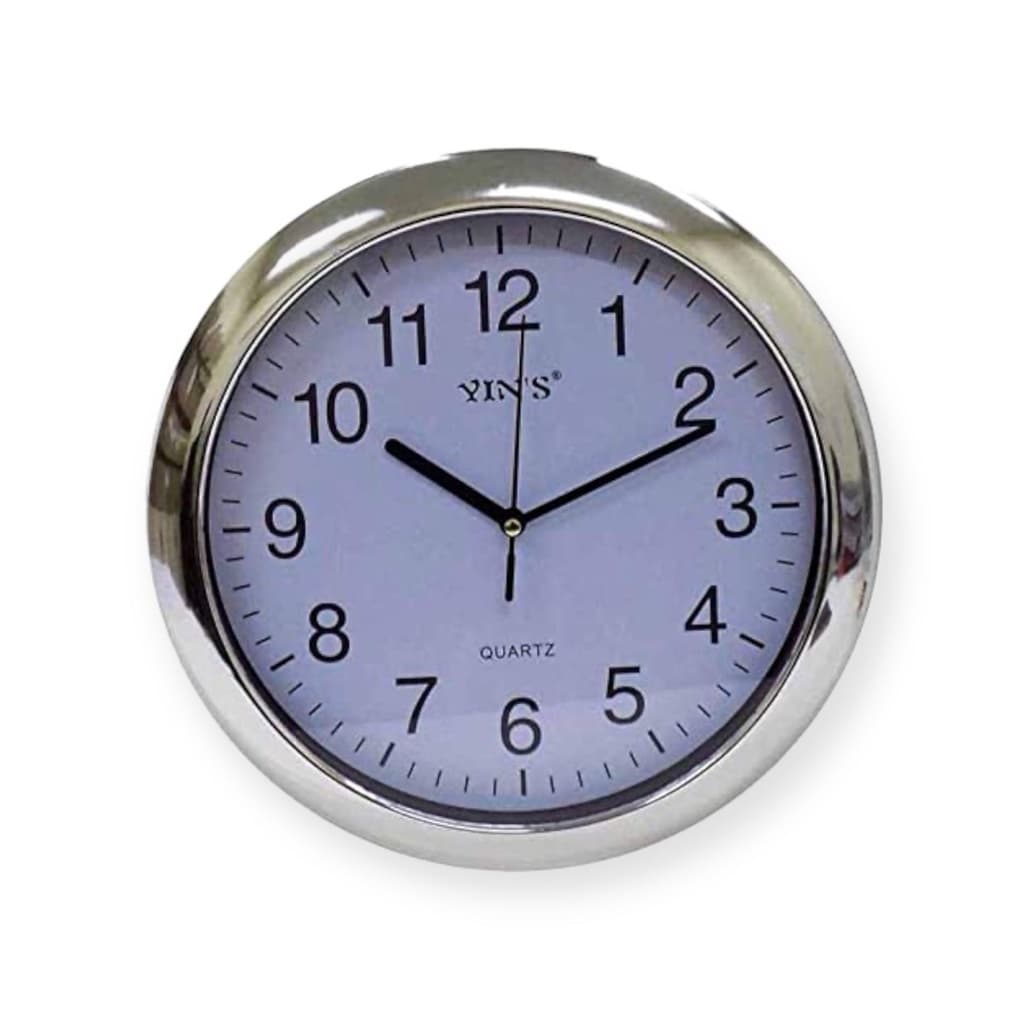 Relógio de parede redondo quartz cromado/prata 20 cm grande cozinha/sala silencioso ygd15458 RF