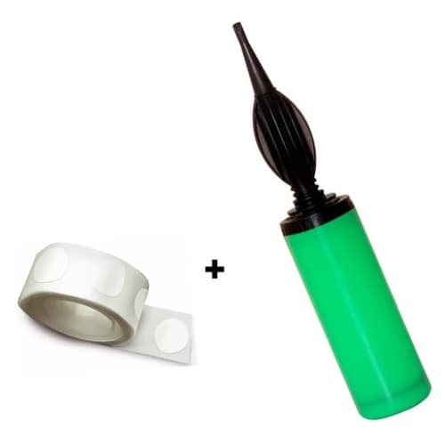Kit Bomba Para Balão + Fita Cola Gota 100 Pontos Adesivos
