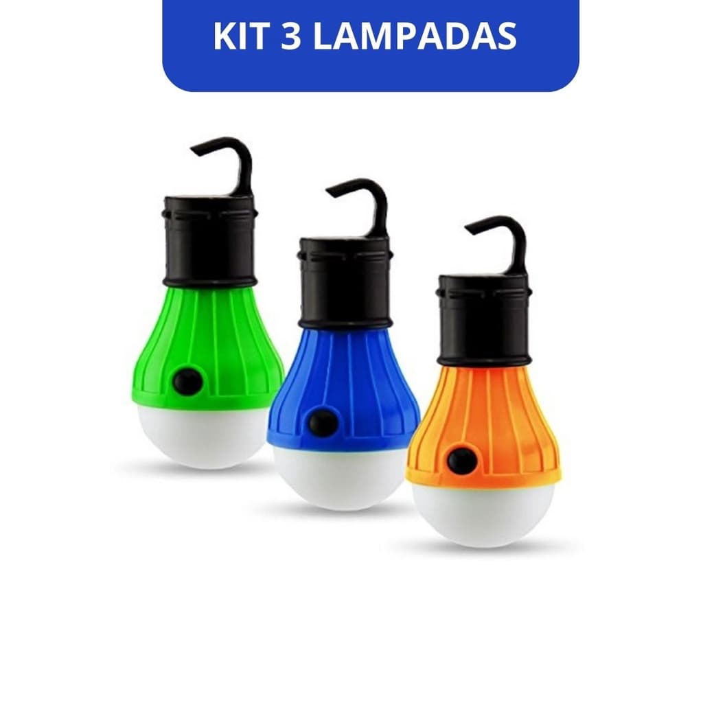 Kit 3 Super Lampada Led de Camping Barraca Pesca Lanterna a Pilha