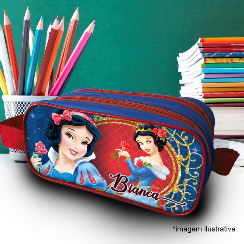 Estojo Duplo Personalizado Princesa Branca de Neve Personalizado com Nome