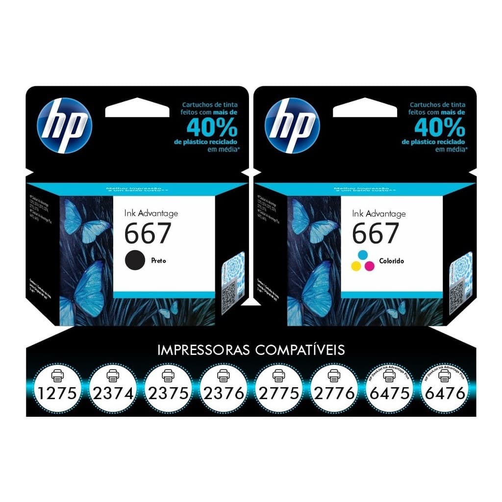 CARTUCHO DE TINTA HP 667 PRETO E COLOR ORIGINAL