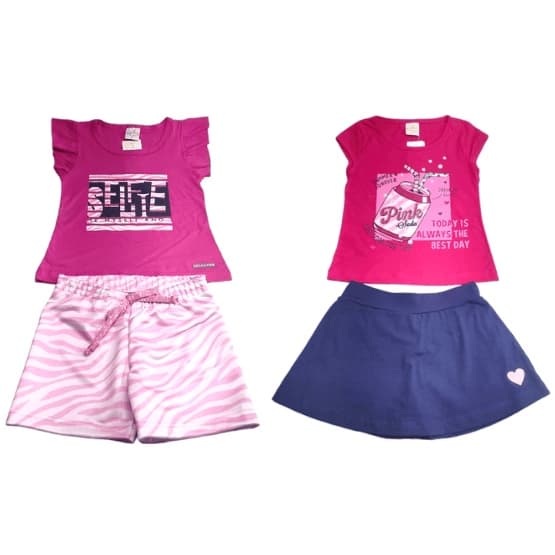 Conjunto Infantil Feminino Estampado Kit 4 Peças 4 ao 10 anos