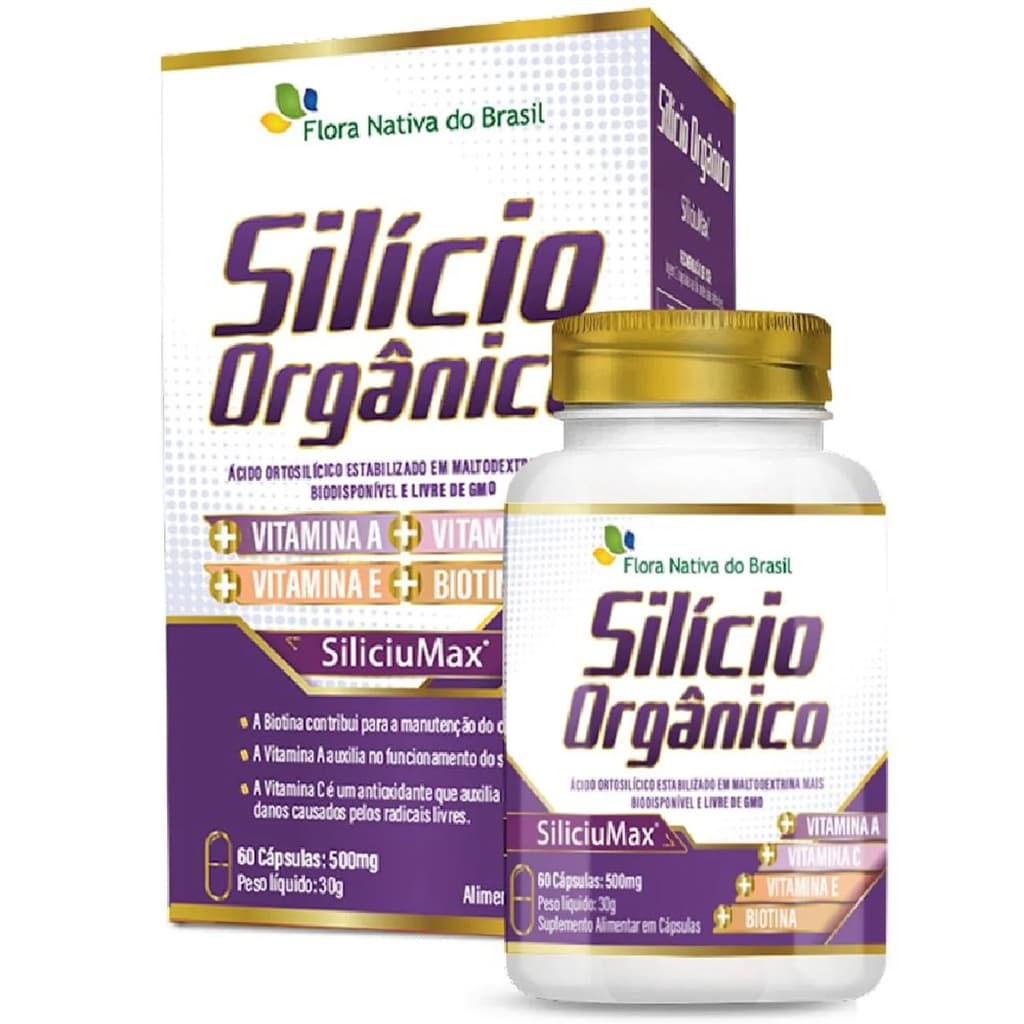 Silício Orgânico + Vitaminas A, C, E, Biotina 60 Cápsulas 500mg