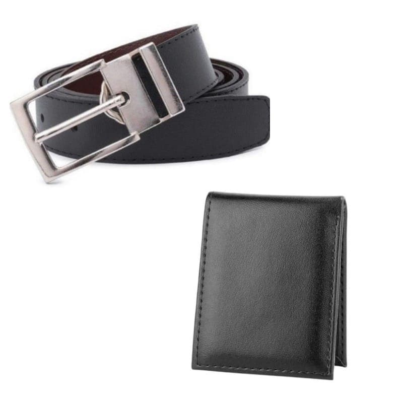 Kit Cinto e Carteira Masculino Em Couro Ecológico Cinto Dupla Face 2 em 1 Carteira Slim Porta Cartões E CNH