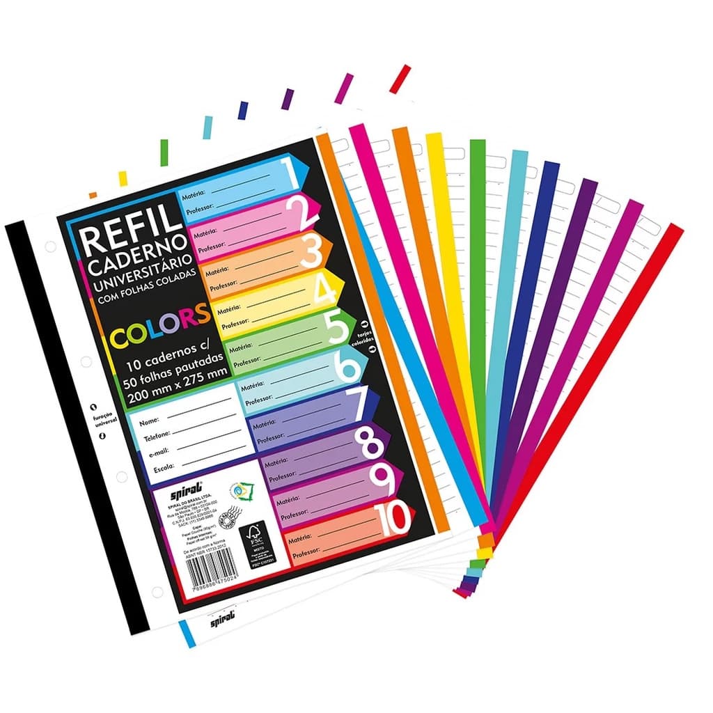 500 Folhas para fichário, folhas coloridas 4 furos, material escolar Caderno Universitário A4