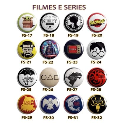 BOTTONS FILMES E SERIES 3,5 cm (broche alfinete) botton de filmes e series