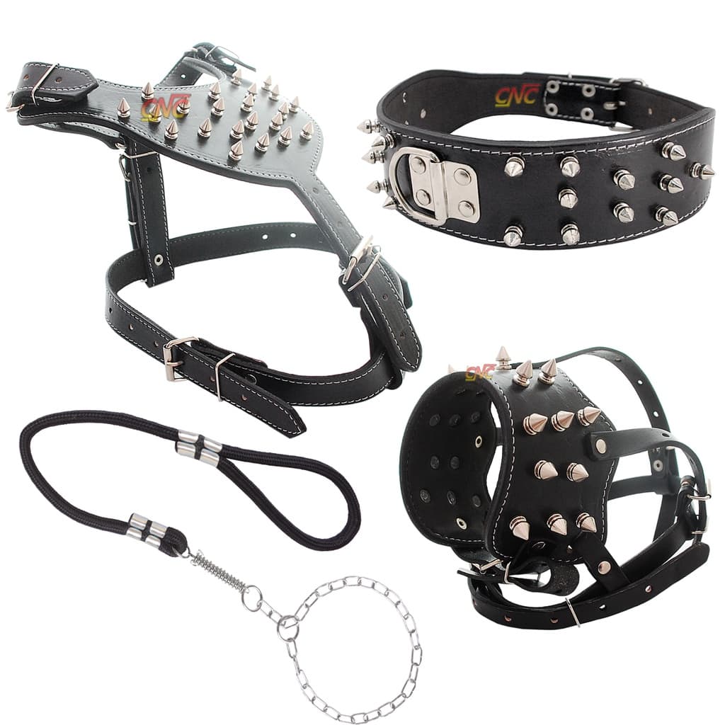 Kit Peiteira Pitbull Couro Coleira Focinheira Corrente