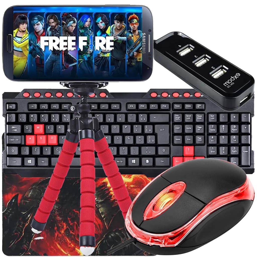 Kit Gamer Mobilador Para Celular Com Teclado + Mouse Optico