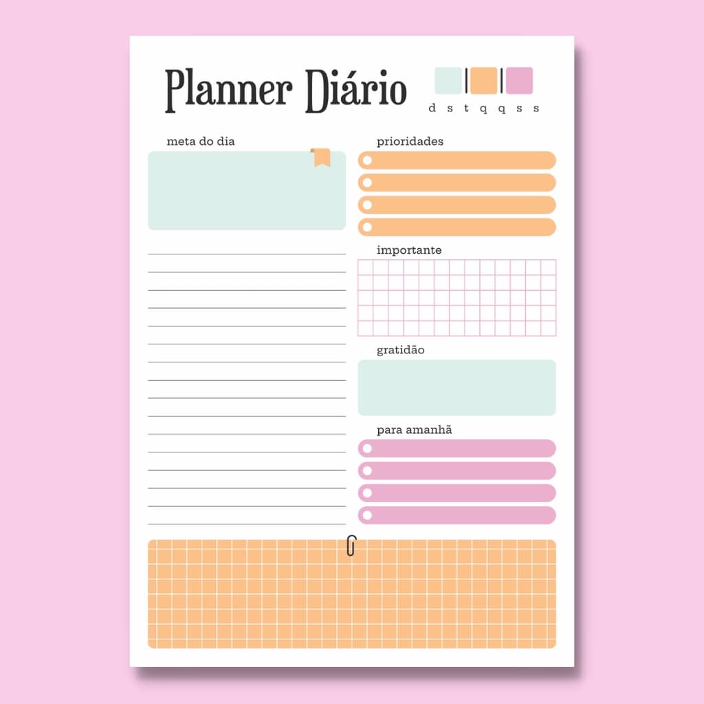Joy | Planner Diário | Tamanho A5 e destacável | Com ou sem horário .