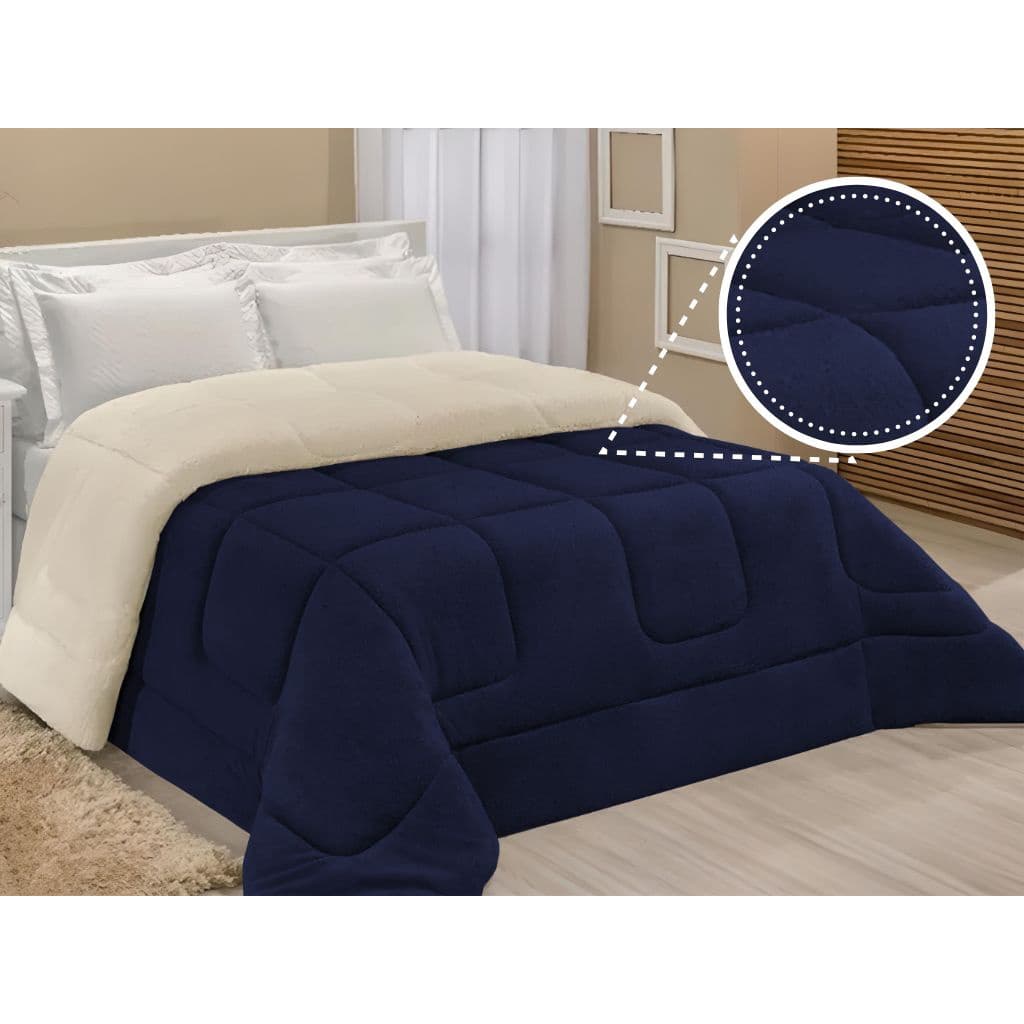 Coberdrom Casal Queen Sherpa Edredrom Pele de Carneiro Marinho 2,40m x 2,20m
