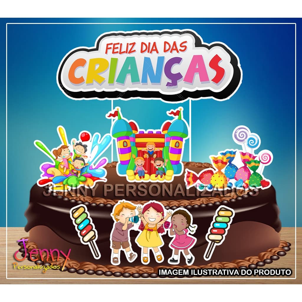 topo topper de bolo personalizado Dia das Crianças
