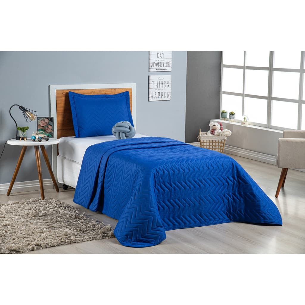 Kit Cobre-Leito Solteiro 2,20x1,60 Mais Almofada Nó Nozinho Cama Posta Azul
