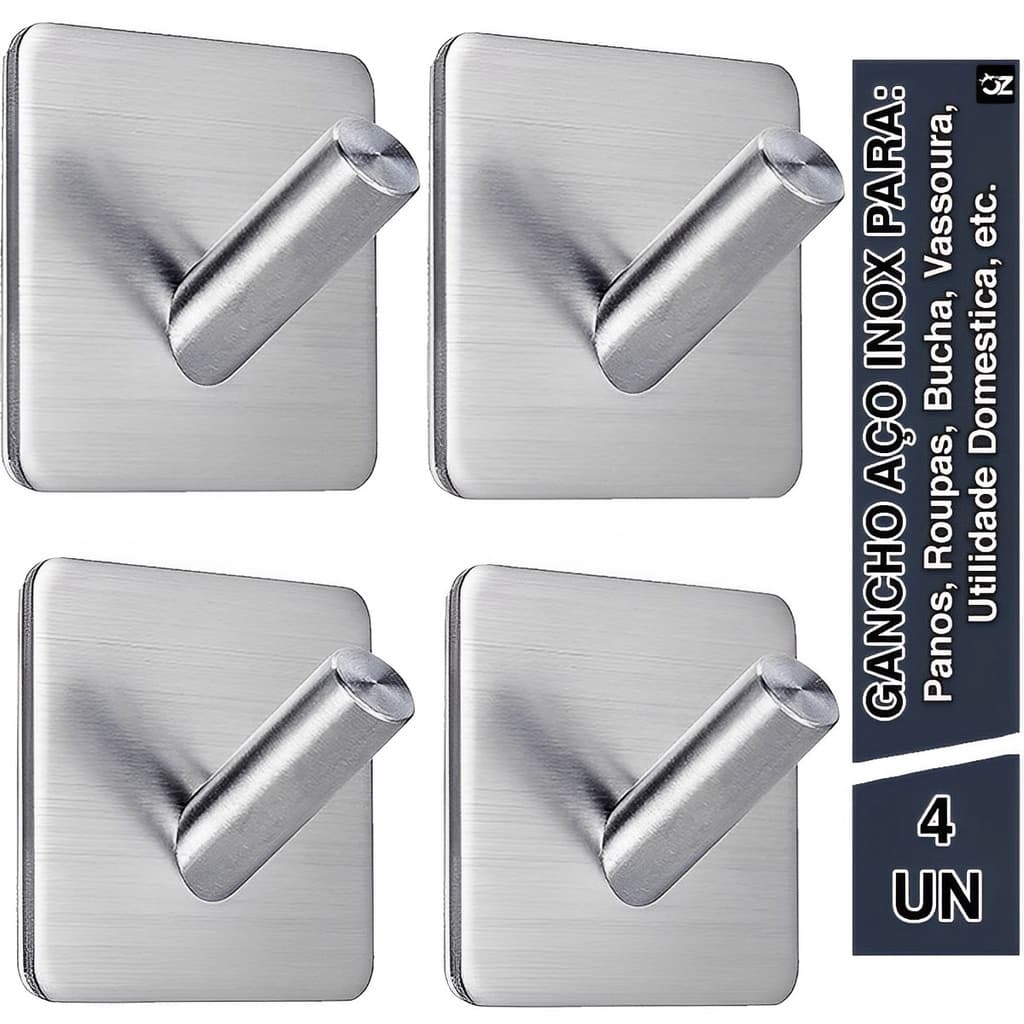 Kit Ganchos Adesivo Parede Inox Pendurar Toalhas Roupas Cozinha Banheiro