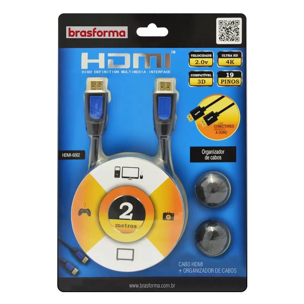 Cabo HDMI de Alta Definição + Organizadores de Cabos Brasforma HDMI6002