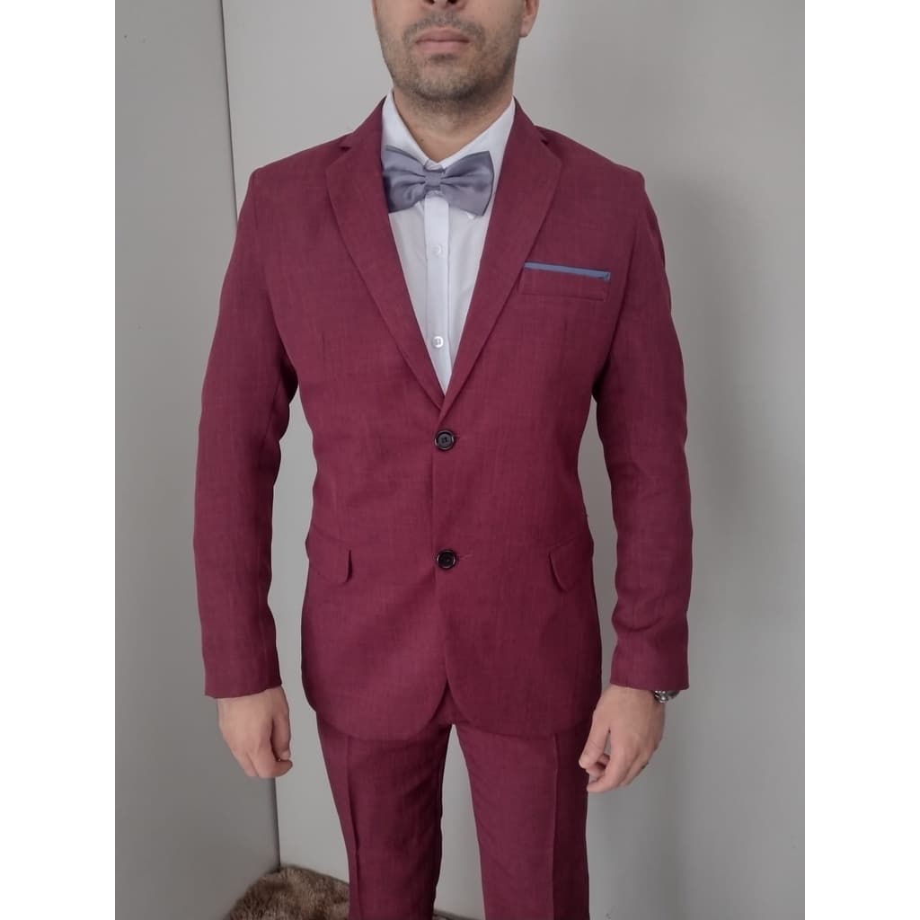 Terno Masculino Slim Vinho Bordô Trabalhado Corte Italiano Duas Aberturas Tecido Melange Premium