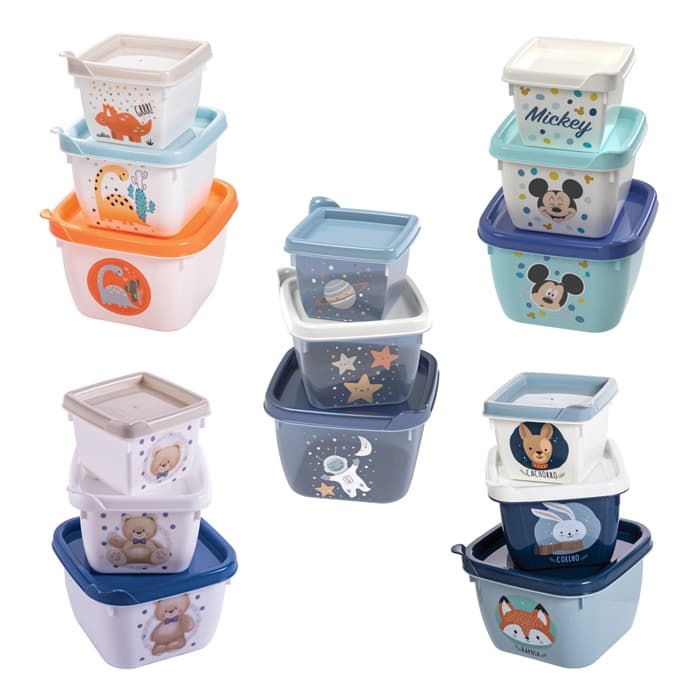 Conjunto de Potes de Plástico Infantil Bebê Conect 3 Unidades Quadrados Meninos - Plasútil
