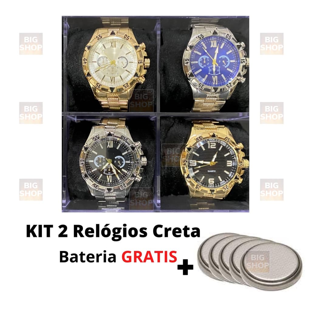 Lote 2 Relogios Masculino Analogico De Metal Prata Dourado Preto Revenda Em Atacado Sortidos