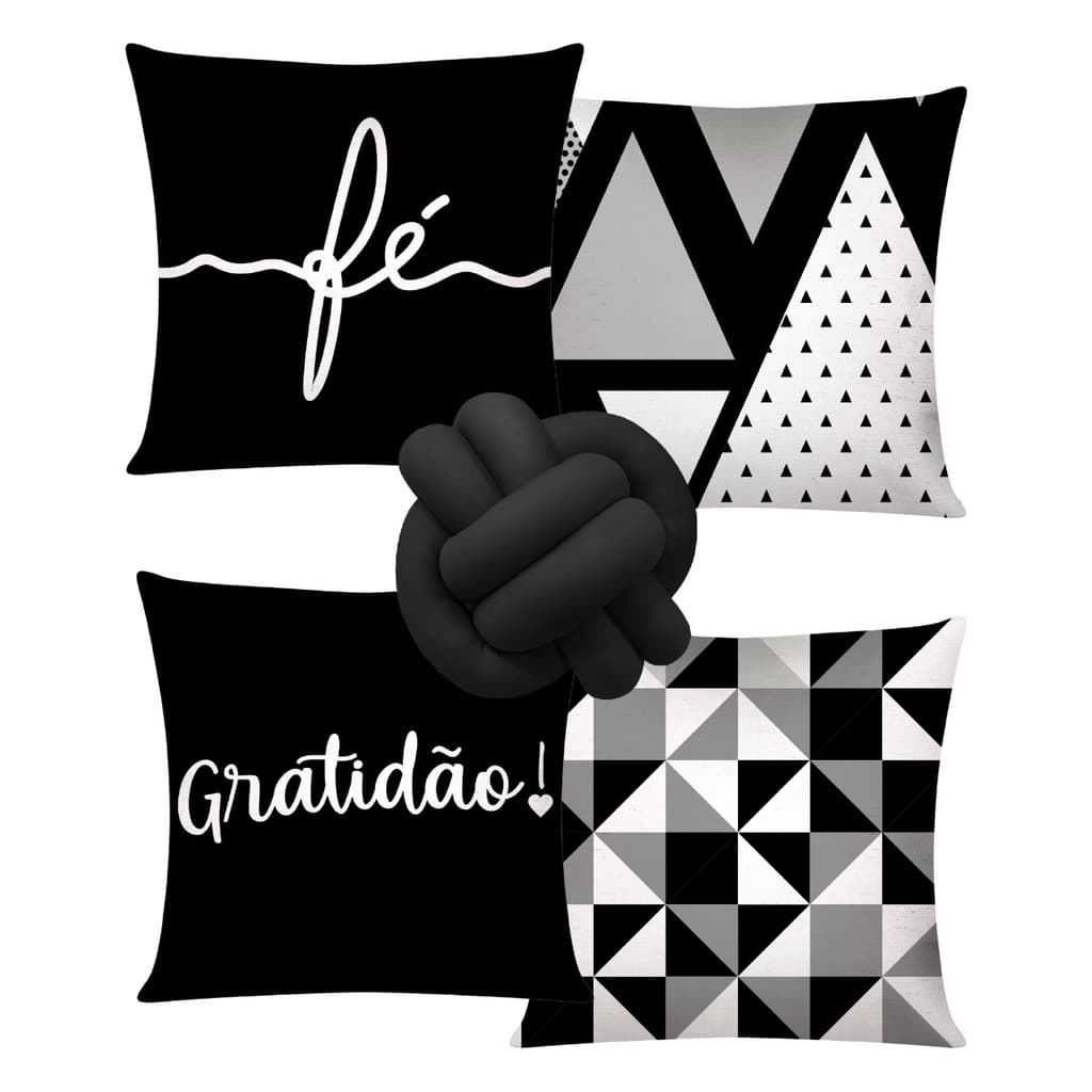 Kit 4 Almofadas Cheias Decorativas + 1 Almofada De Nó - 001