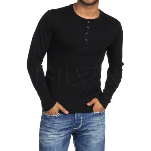 Camiseta HENLEY Masculina Slim Fit Manga Longa J SILVER - PRETA  / AZUL / VINHO