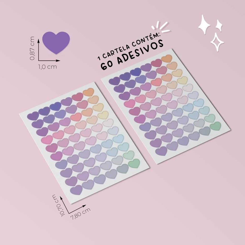 Adesivo Coração Pequeno Aesthetic com 60 unidades para Planner Bullet Journal Bujo Agenda Caderno Stickers