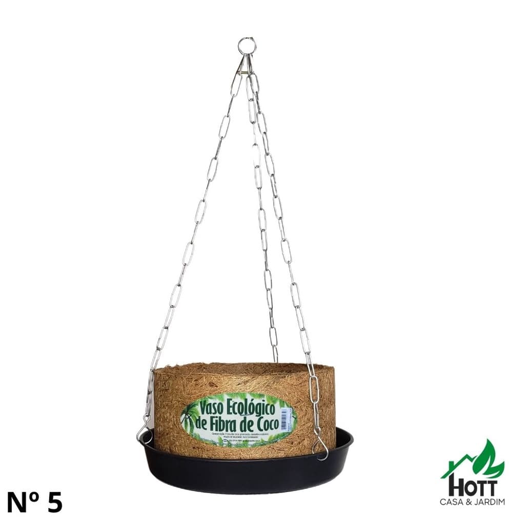 Vaso Xaxim Ecológico Fibra De Coco, N5 (30cmx15cm) C/ Corrente E Prato - Agrofor