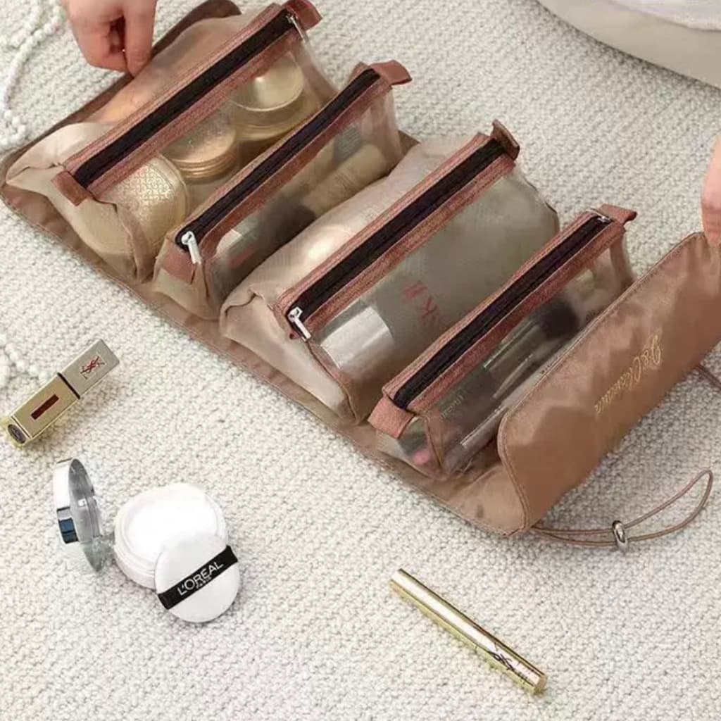 Bolsa Necessaire Estojo de Maquiagem Cosmético Viagem Compartimento Destacáveis Volumoso Com 4 Divisórias