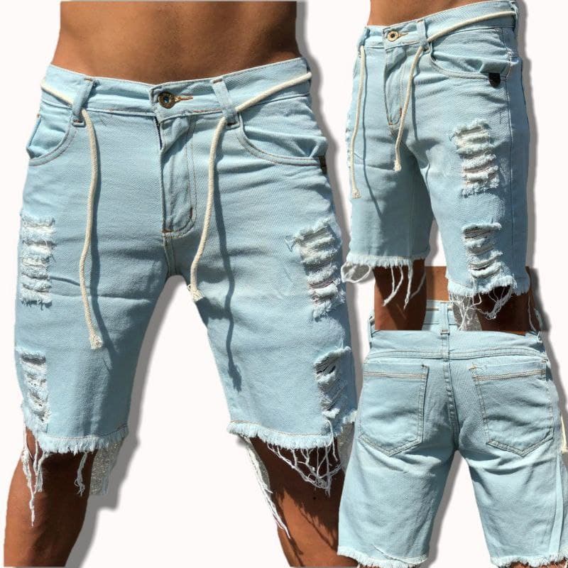 bermuda jeans masculina rasgada slim